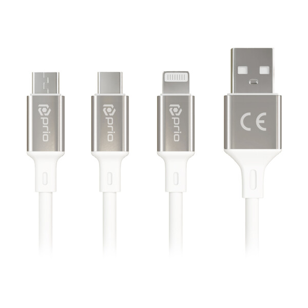 Prio Καλώδιο USB 2.0 3 Σε 1 Type-C & Micro USB & Lighting  2m 3A Λευκό Retail Box