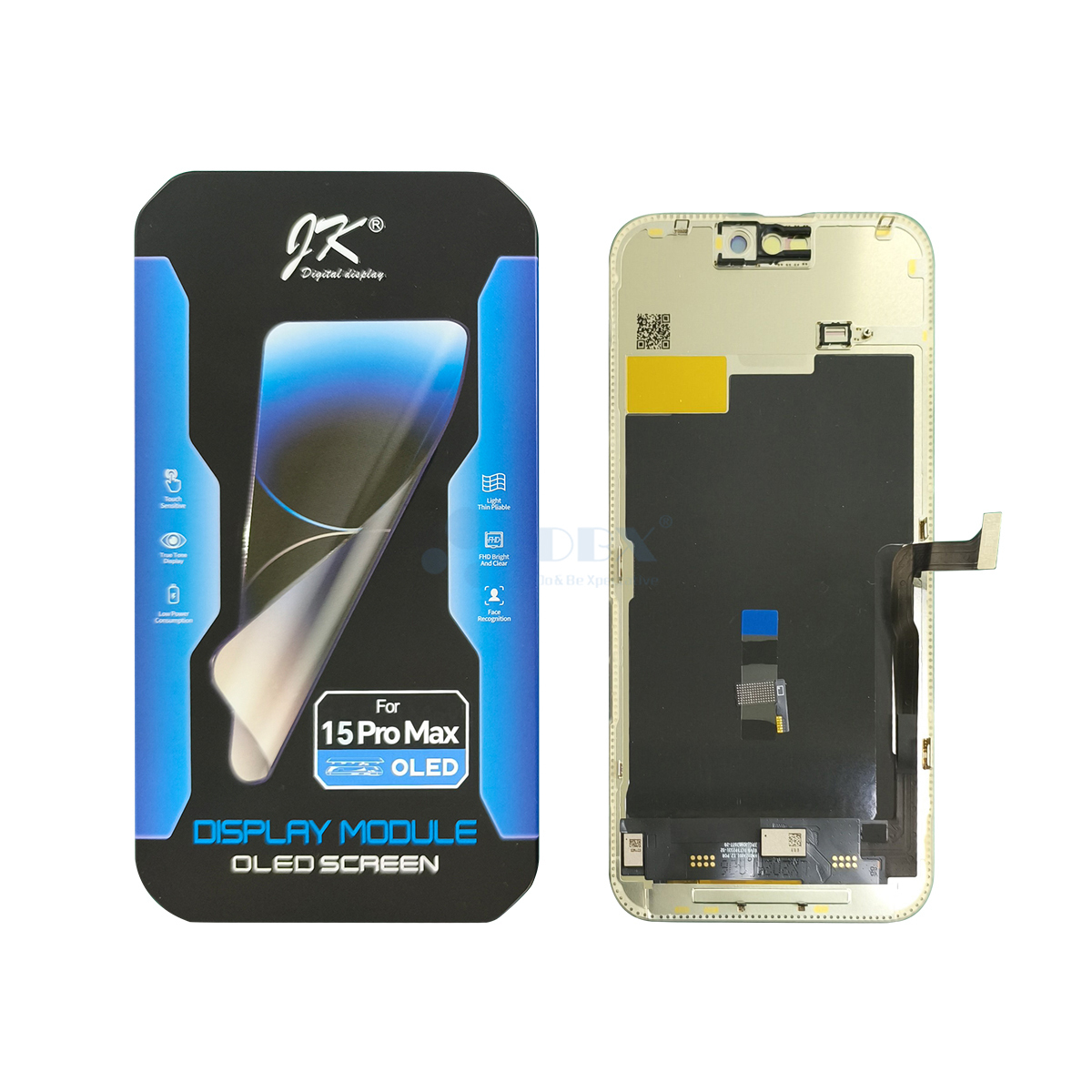 JK Οθόνη Soft OLED και Digitizer Οθόνη και Μηχανισμός Αφής για iPhone 15 Pro Max Black